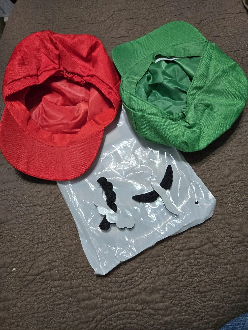 Mario and Luigi Deluxe Costume Accessories Set Super Mario Brothers Caps, OS